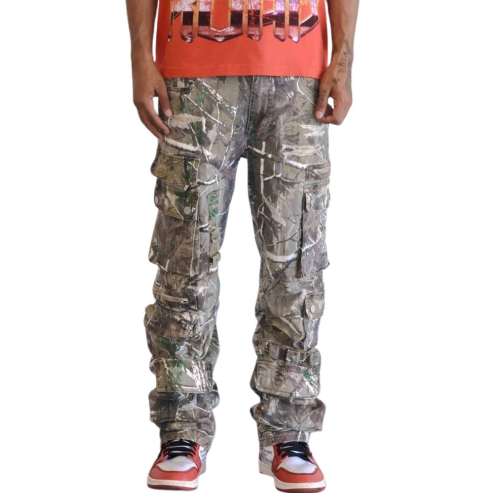 NEW! FIRST ROW Unisex Camo Cargo Jeans Denim Pants | 34 x 32